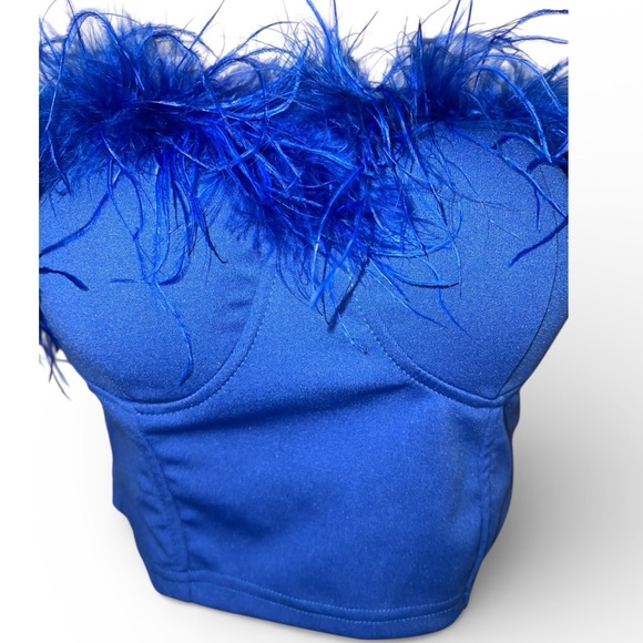 SHEIN Blue Feather Trim Strapless Bustier Top | Size S - Picture 2 of 7